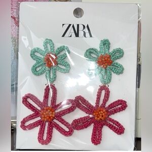 ZARA Beaded Floral XL Earrings NEW